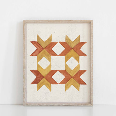 Watercolor Chevron Quilt Wall Art Print - Rust + Mustard