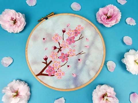 Cherry Blossom Handmade Embroidery Kit Hoop Art