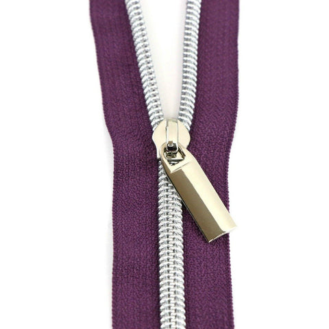 Limited Edition: Purple #5 Nylon Coil Zippers: 3 Yards with 9 Pulls