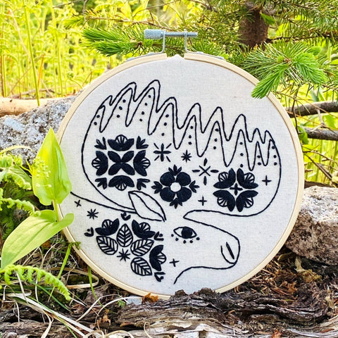 NEW! Folk Moose Embroidery Kit - Black