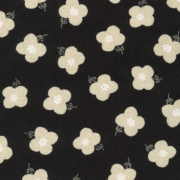 Flowers on Black -- Cotton Flax Prints by Sevenberry -- Robert Kaufman