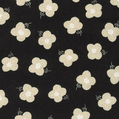 Flowers on Black -- Cotton Flax Prints by Sevenberry -- Robert Kaufman