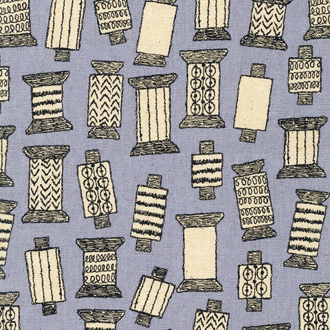 Spools on Grey/Blue -- Cotton Flax Prints by Sevenberry -- Robert Kaufman