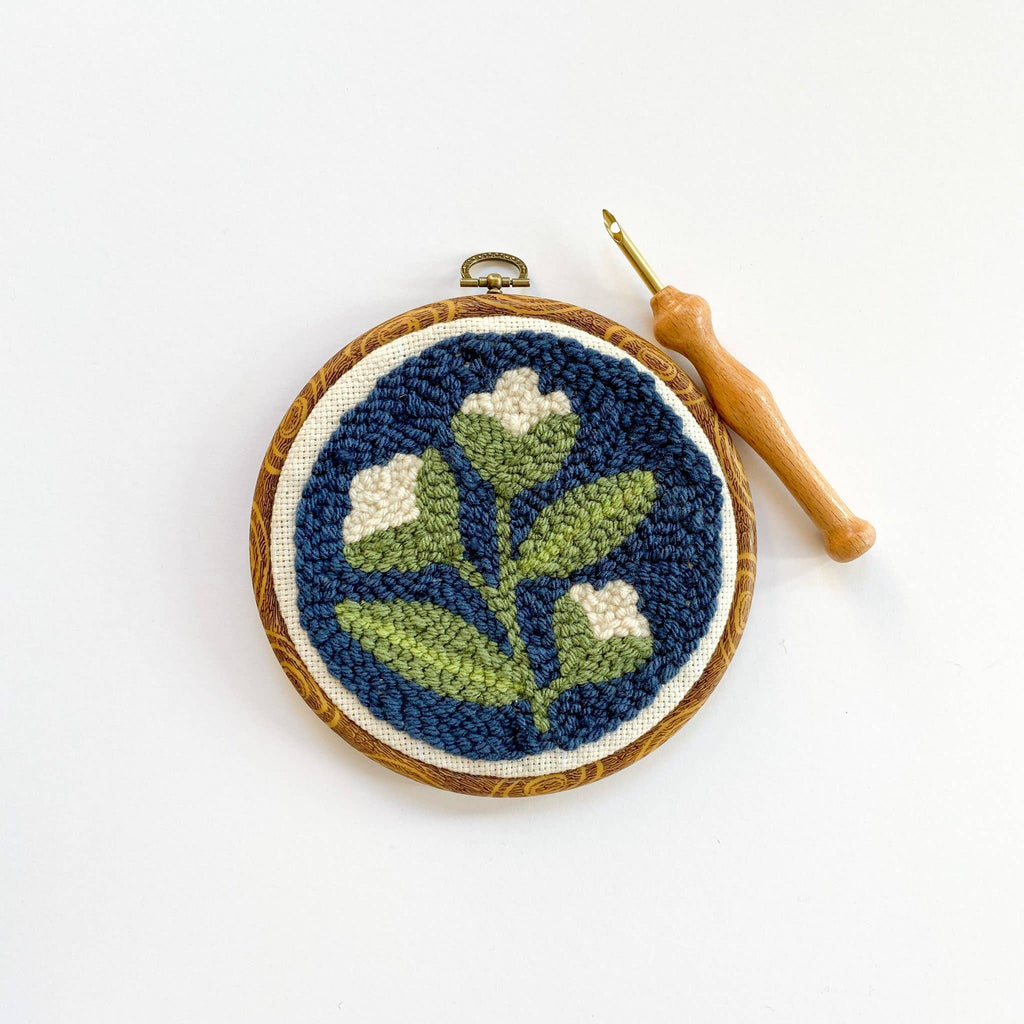 Blue Floral Begin To Punch Needle Kit