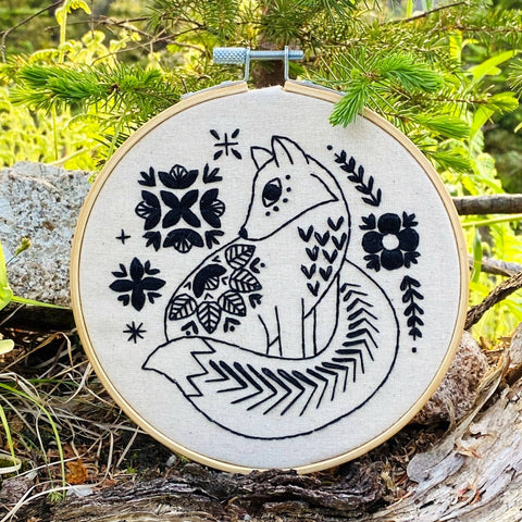 NEW! Folk Fox Embroidery Kit - Black