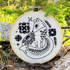 NEW! Folk Fox Embroidery Kit - Black