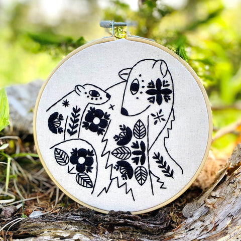 NEW! Folk Polar Bears Embroidery Kit - Black