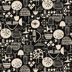 Omatsuri Nakama - Kinoko Ippai - Black Unbleached Canvas -- Cotton + Steel Fabrics