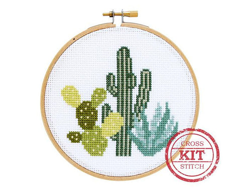 Desert Cacti DIY Cross Stitch Kit --- Stranded Stitch