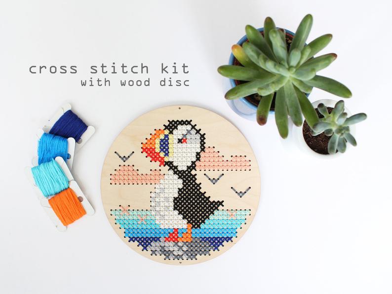 Puffin by the Sea - Modern Counted Cross Stitch Wood kit by Diana Watters
