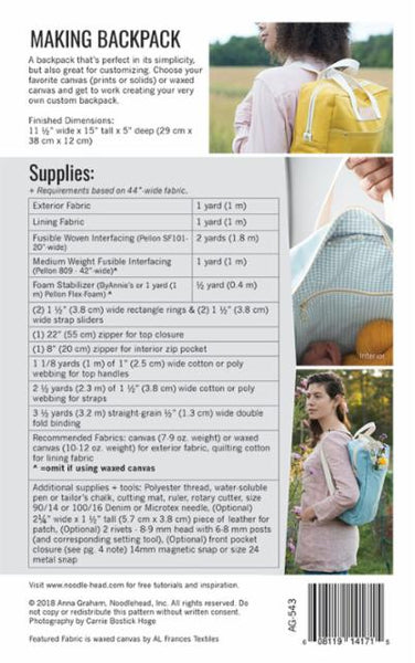 Making Backpack sewing pattern -- Noodlehead Patterns
