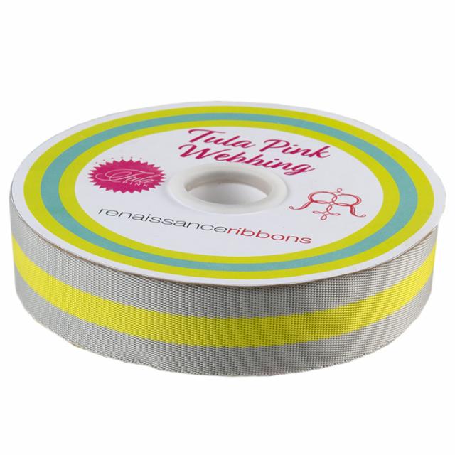 Tula Pink Webbing 1.5" Grey/Yellow Neon
