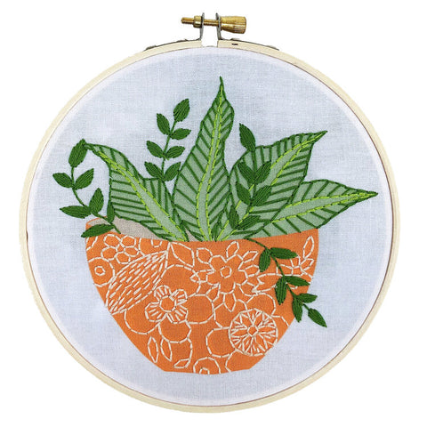 Orange Flower Pot Embroidery Kit -- RikRack Embroidery
