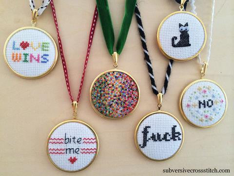 Subversive Cross Stitch-- Cross Stitch Kit-- Pendant Kit