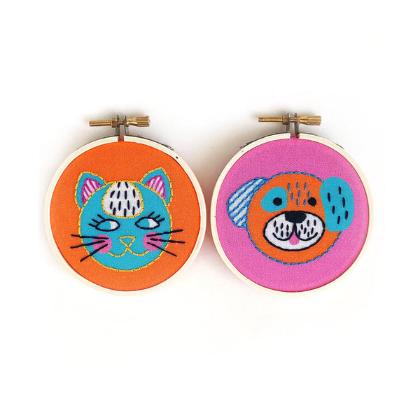 Cat + Dog Mini Embroidery Kit -- RikRack Embroidery