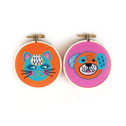 Cat + Dog Mini Embroidery Kit -- RikRack Embroidery