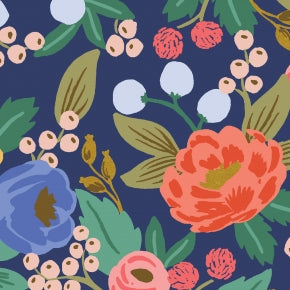 Vintage Garden - Vintage Blossom - Blue Canvas Metallic Fabric -- Rifle Paper Co. for Cotton + Steel Fabrics