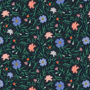 Aster in Navy Metallic  -- Vintage Garden by Rifle Paper Co. for Cotton + Steel Fabrics
