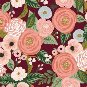 Garden Party - Juliet Rose - Burgundy Canvas Fabric -- Rifle Paper Co. for Cotton + Steel Fabrics