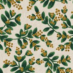 Mistletoe in Natural Unbleached Canvas Metallic  Holiday Collections by Rifle Paper Co for Cotton + Steel