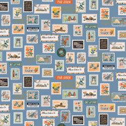 Postage Stamps in Blue Metallic  --  Bon Voyage by Rifle Paper Co. for C + Steel