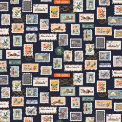Postage Stamps in Navy Metallic  --  Bon Voyage by Rifle Paper Co. for C + Steel
