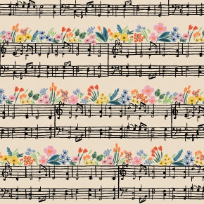 Bramble - Music Notes - Natural Canvas Fabric -- Rifle Paper Co for Cotton + Steel Fabrics